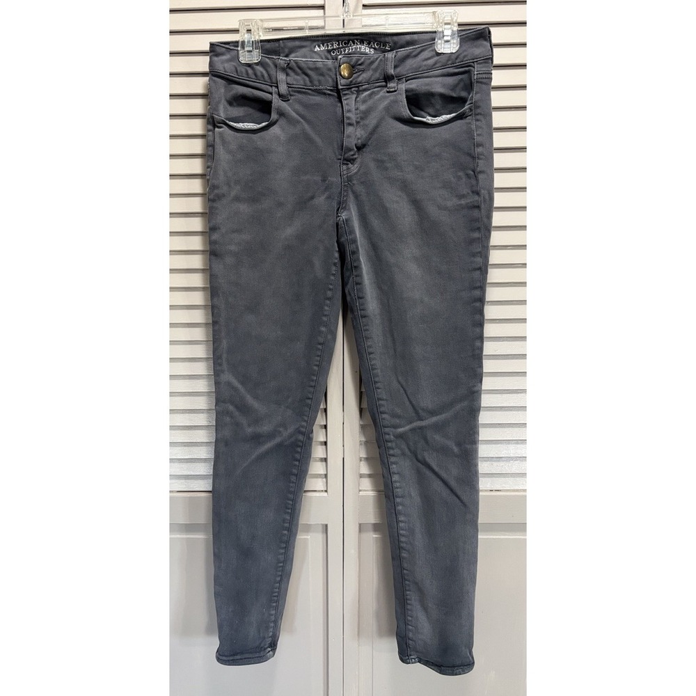 American Eagle Jean Skinny Jeggings Gray Low Rise Size 8 Pockets Boho Casual Zip